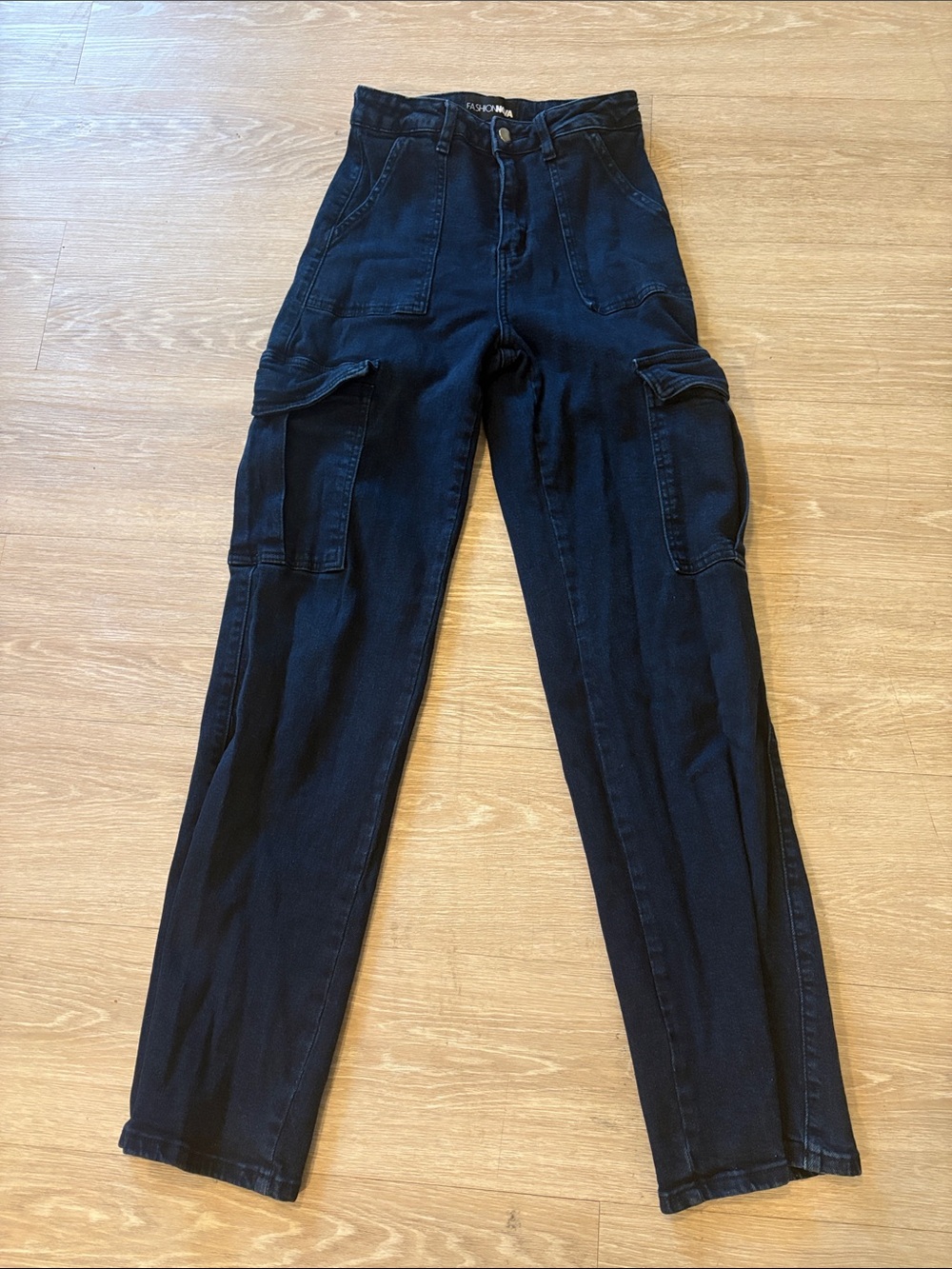 Fashion Nova High Rise navy blue Cargo Jeans